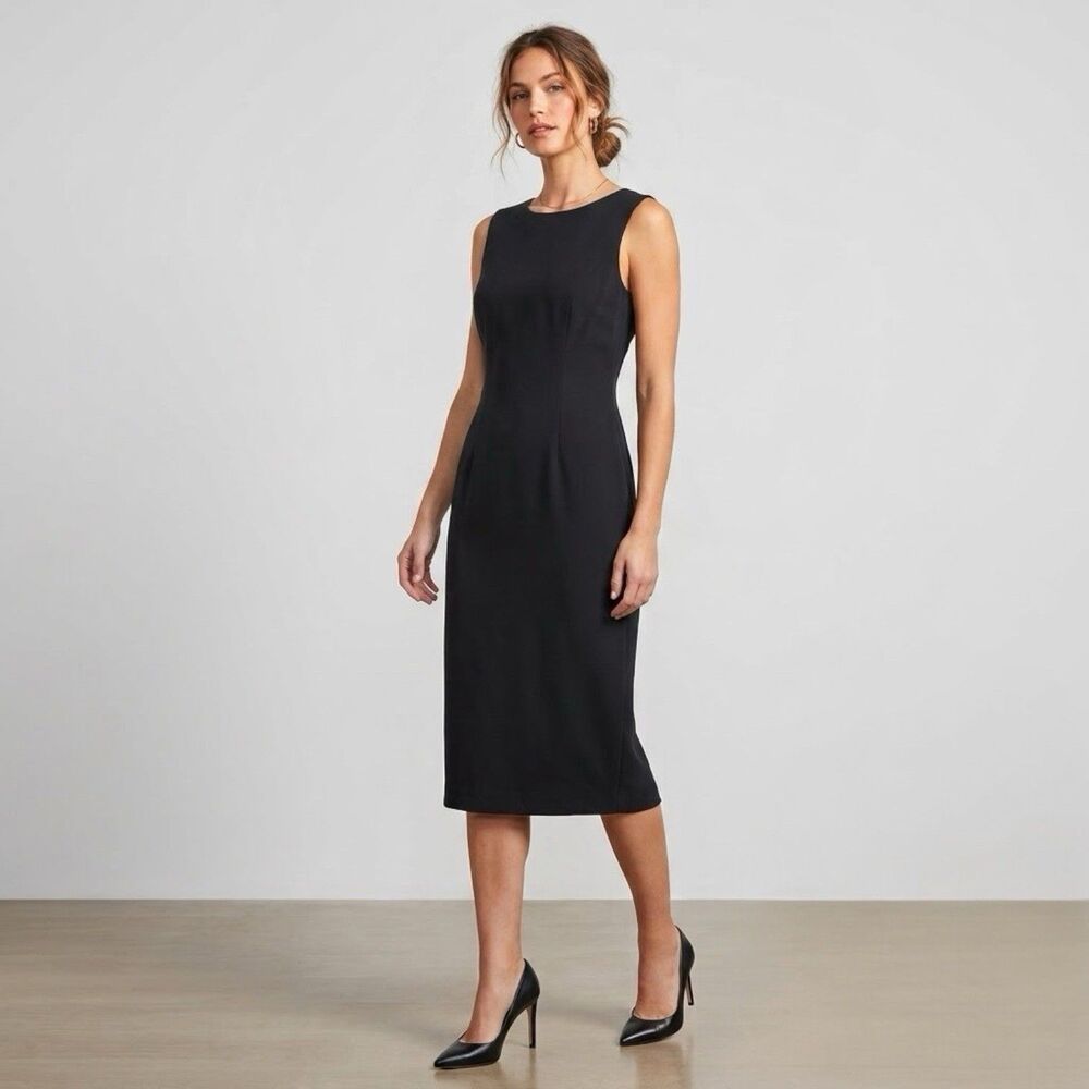 Kasper Black Dress Sz 16 Sleeveless Midi Summer Winter Fall LBD Office Work